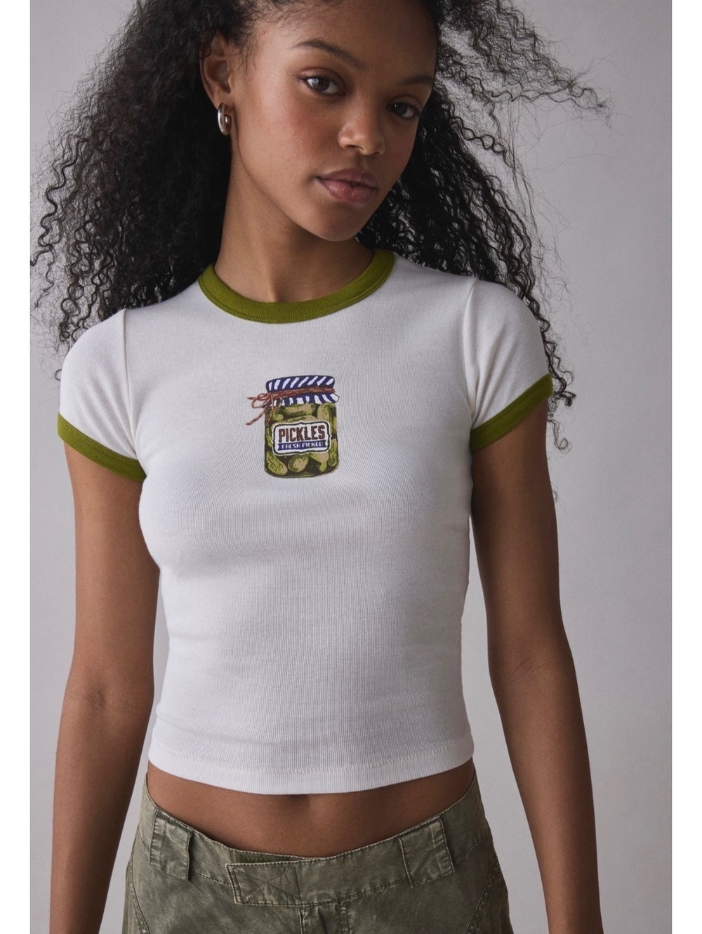 NWOT Kimchi Blue Too Perfect Pickles Graphic Ringer Baby Tee Medium